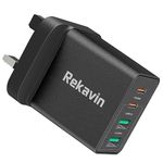 USB Plug Charger,Rekavin 4 Port Multi USB Plug Adapter UK 3 Pin USB Wall Mains Charge 25W/5V/2.4A with Smart IC Charging Technology for iPhone 14/13/13 Pro Max/12/11 Pro/Xs/XR/8/7/6,iPad,Samsung etc