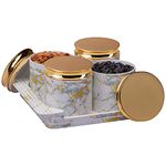 Selvel Airtight Dry Fruit Container Tray Set with Lid & Serving Tray, Dry Fruit Box Set with Serving Tray for Serving Sweets, Chips, Cookies Other Snacks 4 Pieces, White