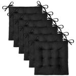OVOV 6 Pack Chair Cushions for Dining Chairs Comfortable Seat Cushions for Kitchen Desk Chairs Velvet Chair Pads with Ties (15.5"x15.5" Black)