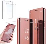 Ttianfa Case for LG Velvet 5G Cover Mirror Flip Case,Screen Protection Film Protective 360 Function Stand Shockproof Platin Clear View PU TPU Case flip Mirror Compatible for LG Velvet 5G,Rose Gold