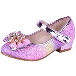 Lanivic Little Girls Princess Shoes Sequins Sweet Bows High Heels Wedding Party Dress Shoes Dance Bright Diamond Cosplay Christmas Festival Shoes Pink Size 7.5 UK