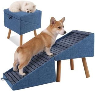 Dog ramp for Small Dogs, 2-in-1 Pet Steps & Ottoman - Foldable Dog ramp for Couch, Non-Slip Wooden Pet ramp for Puppy Senior Injured Dogs (Blue, XL(17.13H))