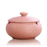 Lependor Ceramic Ashtray with Lids,Windproof,Cigarette Ashtray for Indoor or Outdoor Use，Ash Holder for Smokers,Desktop Smoking Ash Tray for Home Office Decoration - Pink