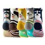 NINVVS 5 Pairs of Three-Dimensional Dog-Eared Socks, Cartoon Animal Socks, Fun and Cute Tube Socks, Ladies Combed Cotton Socks, Suitable for Most Women