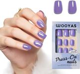 Wooyas Press on Nails Short，Purple Square Nails Reusable Handmade Gel Fake Nails Glossy，Lightweight Natural False Nail in 12 Sizes - 24 Pcs Soft Gel Artificial Nails Kit，Lavender Purple Color