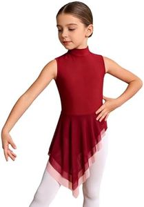 Yyuihri Girls Lyrical Dance Costume Leotard Dress, Burgundy, 15-16 Years