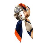 MEISEE 100% Pure Mulberry Silk Square Scarf 27"'x27-70CM Head Scarf for Women Natural Silk Neckerchief Printed Headscarf, Coffee Color Orange Horse