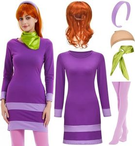 Halloween Costume for Women 2024 Adult Purple Mini Dress with Cosplay Accessoires Set, Purple, X-Large