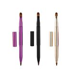 3 Pieces Retractable Lip Brush, Dual End Lip Concealer Brushes Lipstick Eyeshadow Foundation Makeup Brush Tool Applicators Set with Cap (Gold, Black, Purple）