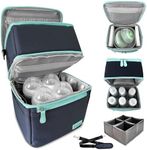 LUXUROO Cool Insulated Breast Milk Cooler Bag with Dual Sections, Non-Toxic, for Day Care Bottles and Pumping Working Traveling Moms to Keep Breast Milk Cold and Fresh On The Go (Navy/Light Blue)