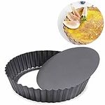 DDSHUN 8 inch Quiche Pan Round Fluted Tart Tin Flan Dish Removable Loose Bottom Non-Stick Pie Dish Quiche Pans Fruit Cake Mould Round Fruit Cake Mould for Pizza, Pie, Flans