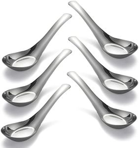 Soup Spoons Stainless Steel Dinner Spoons Set of 6 Chinese Soup Spoon Mirror Polished Asian Soup Spoons for Bouillon Dessert Cereal Thai Miso Ramen