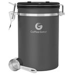 Coffee Gator Stainless Steel Container - with CO2-Release Valve, Magnetic Scoop Attachment and Bag-Saver Clip - Holds 645g Beans - 1.9l Litre Capacity