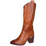 LoudLook Ladies Cowboy Western Boots Womens Mid Calf Zip Cuban Heel Faux Leather Pointy Shoes Size Camel 7