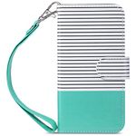 iPhone 8 Wallet Case, iPhone 7 Wallet Case , ULAK Flip PU Leather Case with Kickstand Card Holder ID Slots and Hand Strap Shockproof Protective Cover for Apple iPhone 8 4.7 inch / iPhone 7 4.7 inch - Mint Minimal Stripes