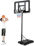 GYMAX Basketball Hoop Outdoor, 4.25 Ft to 10Ft Adjustable Basketball Goal with 44’’ Backboard & 18’’ Basket, All Weather Portable Basketball Stand w/Wheels, for Kids Youth Adult, Indoor Gym, Driveway