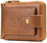 BAIGIO Genuine Leather Wallets for Men Multi Card Purse with Zipper Wallet Men RFID Blocking Coin Pocket(Yellow)