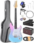 Leo Jaymz Beginner Electric Guitar Complete Kit with Portable Amp, Padded Gig Bag & Full Accessories, Maple Neck SSS Pickups(Pink-Blue Fade)