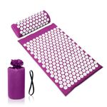 BULZEU Acupressure Mat & Pillow Set, Acupuncture Mat, Spike Acupuncture Massage Mat with Travel Bag For Relieving Back, Neck and Shoulder Pain, Relieving Muscle Tension and Stress（Purple）