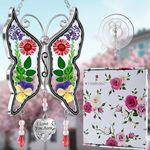 KY&BOSAM I Love You Aunt Butterfly Sun-Catchers Gifts for Aunt, Pressed Flower Between Wings Glass for Window, Silver Metal Engraved Charm, as Mother's Day Aunt Birthday from Daughter