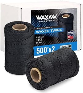 Waxed Twine Lacing Cord 160 LBS Tensile Strength (2-Rolls) each 500 Feet Spool | 9-ply | 100% Polyester | Black Cable Tie Down USA Made