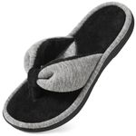 Wishcotton Women's Adjustable Memory Foam Flip Flop Slippers Cozy Lightweight Open Toe House Shoes, Grey, 7-8 Women