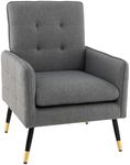 Giantex Linen Fabric Accent Chair, Modern Single Sofa Chair w/Solid Metal Legs & Adjustable Foot Pads, Removable Seat Cushion, Upholstered Leisure Armchair for Living Room, Bedroom, Office (Gray)