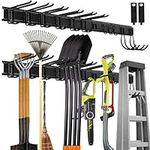 Sinoer Garage Garden Tool Organizer Wall Mount, Tool Storage Rack with 12 Hooks with 2 Straps, for Trimmers, Hoses,Garden Tools, Chairs