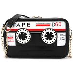 QiMing Retro Tape Shaped Evening Purse,PU Audio Cassette Crossbody HandBag for Women, Black3, Small