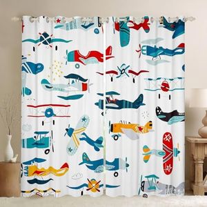 Feelyou Kids Cartoon Decor Curtains Aircraft Curtains for Bedroom Living Room for Children Boys Girls Airplane Print Windows Drapes Helicopter Flying Plane Room Decoration,52 X 84 Inch,2 Panels