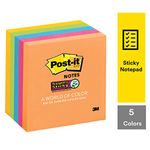 Post-it Super Sticky Notes, 2X Sticking Power, 3 in x 3 in, 5 Pads/Pack, 90 Sheets/Pad (neon Colour)