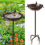 YALINKA Freestanding Birdbaths Bowl Outdoor, Standing Garden Bird Bath Feeder Bowl with 3 Bird Statues, Birdbath & Birdfeeder with Metal Stake Garden Yard Lawn Decor (Brown)