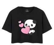 SURVIM Girls 3-Hearted Half Sleeve Printed Cotton t-Shirt Crop Top Black 11-12Yrs