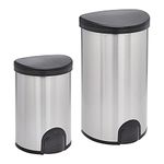 Amazon Basics Automatic Hands-Free Stainless Steel Trash Can, Toe Tap, Dual 50L/20L, D-Shaped