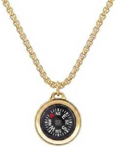 DETUCK Engraved Compass Necklace, Navigation Compass Necklace, Gold