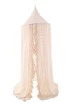 Wonder Space Elegant Kids Bed Canopy - Lace Chiffon Netting with Pom Pom, Princess Girls Fairy Dream Tent, Nursery Room Baby Crib Hanging Mosquito Net Children Reading Nook Decoration, Beige