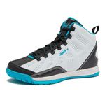AND1 Showout Girls & Boys Basketball Shoes Kids, Boys High Top Sneakers, Youth Size 1 to 7 Kids Basketball Shoes Boys, White/Black/Aqua Blue, 1 Little Kid