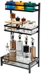 Kitchen Countertop Organiser 3-Level Kitchen Rack, Metal Spice Rack Countertop, Kitchen Shelf Under Sink Organiser, Kitchen Bench Top Organiser Kitchen Top Organizer Shelves - Spice Jars Bottle-Black