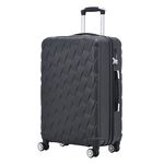 CMY Suitcase Large Size Hard Shell Lightweight 4 Dual Spinner Wheels Trolley Luggage Suitcases 28" Hold Check in Luggage Combination Lock Telescopic Handle (Black, 28)