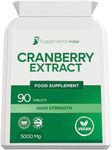 Cranberry Tablets for Urinary Infections - 90 x 5000mg Cranberry Pills - Cystitis Remedies - Bladder Infection Treatment - Kidney Cleanse Cranberry Supplements - UTI Treatment for Women and Men