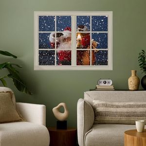 wall26 Removable Wall Sticker/Wall Mural - Santa Claus Carrying Gifts Outside of Window on Christmas Eve - Creative Window View Home Decor/Wall Decor - 36"x48"