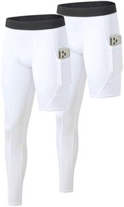 Towintec Men’s One Leg Compression Pants Full Length Tight for Basketball 1/2 Single Leg Long Pant Base Layer Sport Leggings Underwear(White+White,S)
