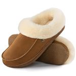 HomeTop Women's Moccasin Slip-on Slippers Soft Microsuede Clog Comfy Non-slip Memory Foam Indoor Outdoor House Shoes with Fuzzy Collar Chestnut, 5-6 UK