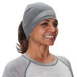 TrailHeads Ponytail Hat - Adrenaline Series | Women’s Running Beanie with Reflective Accents | Black Skull Cap - Heather Grey/Reflective