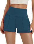 PINSPARK Workout Shorts Women Wide Leg Athletic Shorts High Waisted Yoga Shorts Tummy Control Gym Short with Pockets Dark Blue S