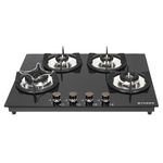 Faber Hob 4 Burner | Auto-Ignition | Spillage Proof | HOB SUPERIA HT654 BR AI | Concealed Chamber | Metal Knobs | Pan Support | Black Glass Finish |5 Yr Warranty on Burner & Glass | 1 Yr comprehensive