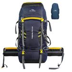 TRAWOC TREKELITE 60L Travel Backpack Hiking Trekking Bag Camping Rucksack for Men & Women with Water Proof Rain Cover/Shoe Compartment MHK004, 3 Year Warranty, Navy Blue