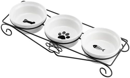 Navaris 3X Cuenco Elevado para Mascotas - Comederos y Bebedero Triple de cerámica para Perro Gato Cachorro - Cuencos elevados con Soporte de Metal - Aptos para Lavavajillas