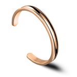 Hair Tie Bracelet High Polishing Stainless Steel Grooved Cuff Bangle for Women Girls (Rose Gold)