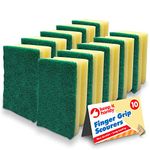 10pk Heavy Duty Sponge Scourer with Finger Grip | Sponges Washing Up | Scourers Sponge | Kitchen Sponge | Dish Sponge | Cleaning Sponges | Washing Up Sponge for Kitchen and Bathroom + SOL Sticker